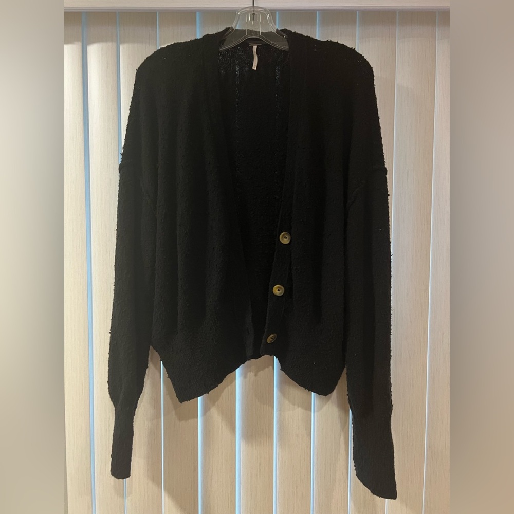 Free People Found My Friend Cardi Cardigan Sweater Medium Oversized Knit Black